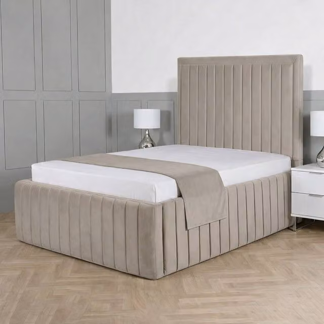 Living Comfort Bedz Saint Germain Plush Upholstered Small Double Bed with Slatted Base and 48 Inch Headboard in Light Grey