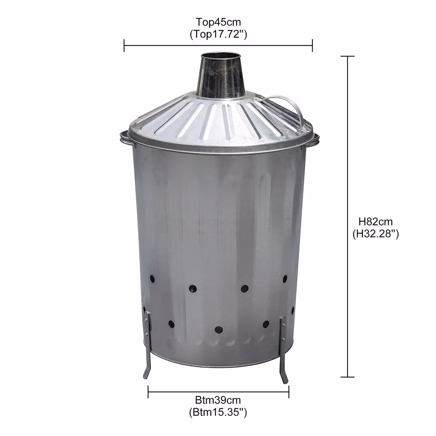 Simpa 90L Galvanised Steel Incinerator with Flip Lid in Metallic Silver – 3