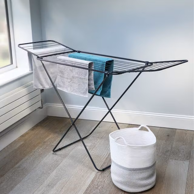 Innoteck Foldable Metal Winged Clothes Airer with 14m Drying Space, Black