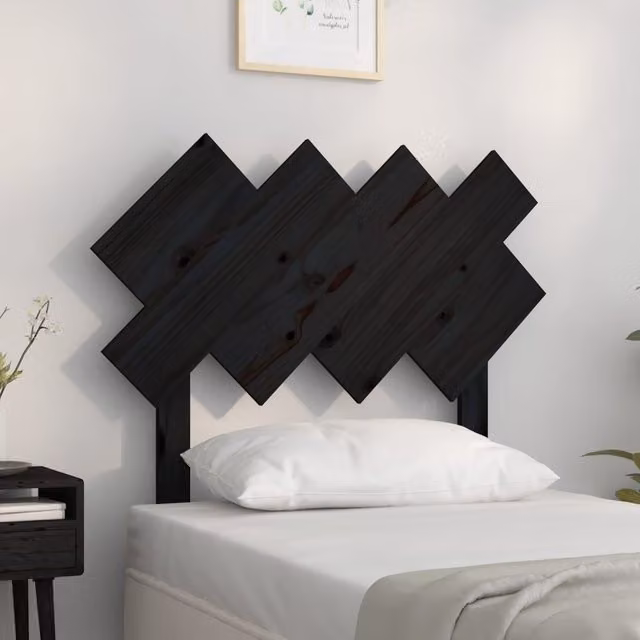 Berkfield Home Black Solid Pine Wood Bed Headboard, W/D/H: 92 x 3 x 81 cm