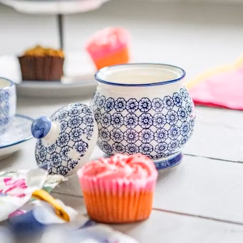 Nicola Spring Floral Patterned Porcelain Sugar Bowls with Loose Lids, Blue, Pack of 3 – 3