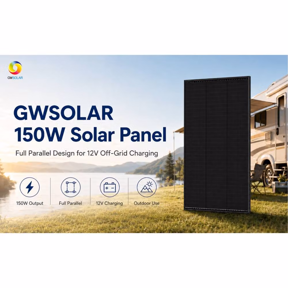 GWSOLAR 150W Monocrystalline PERC Solar Panel for 12V Battery Charging, Black – 6