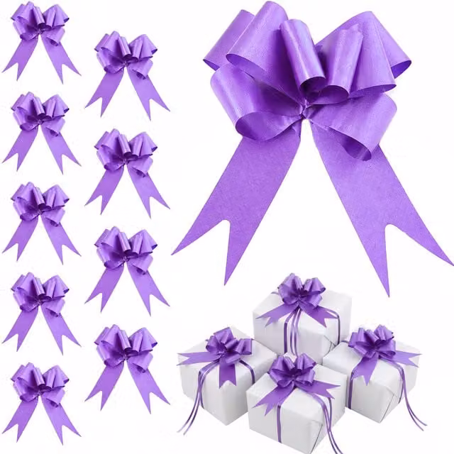 Shatchi 10pcs Purple Plastic Pull Bows, 3cm Diameter, for Gift Wrapping, Hampers, Weddings and Parties – 1