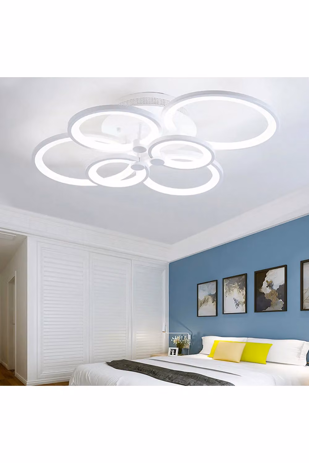 Living and Home Modern Circular LED Semi Flush Ceiling Light, White, Width: 75 cm – 3