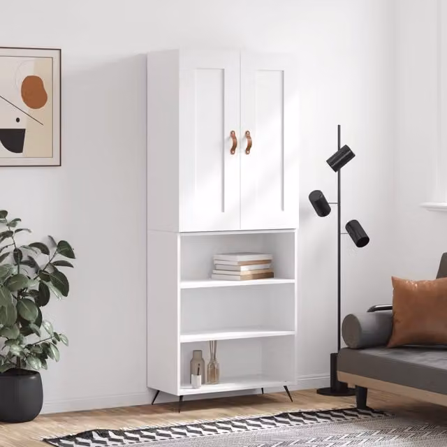 Berkfield Home Modern White Highboard in Engineered Wood, W/D/H: 69.5 x 34 x 180 cm – 1