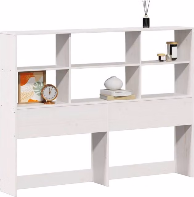 Berkfield Home White Solid Wood Pine Headboard with Integrated Nightstands and Storage Shelf, 160 cm – 1