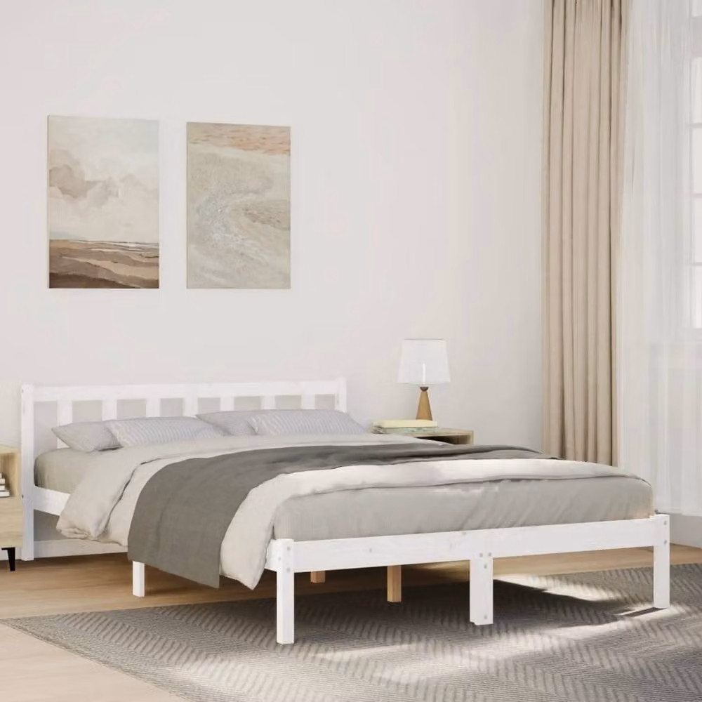 Berkfield Home Extra Long Decorative Bed Frame in White Solid Pine Wood – 2