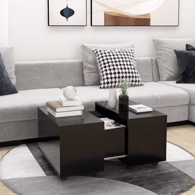 Berkfield Home Black Modern Square Coffee Table with Castors, W/D/H: 60 x 60 x 38 cm – 1
