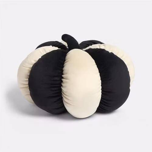 OHS Striped Pumpkin Velvet Scatter Cushion in Black and White, W/D/H: 20 x 20 x 15 cm
