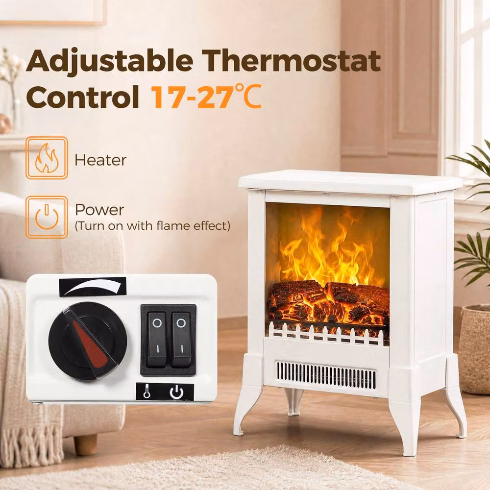 HOMCOM Electric Fireplace Stove with Flame Effect in White – 5
