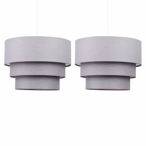 First Choice Lighting Modern Grey Fabric 3 Tier Cylinder Ceiling Light Shades, W/D/H: 24 x 24 x 30 cm