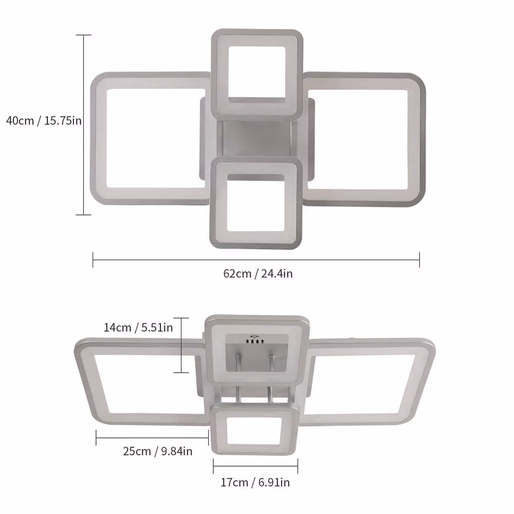Pheashine Square LED Ceiling Light in Silver, 54W, Dimmable with Remote Control, 3000-6500K – 2