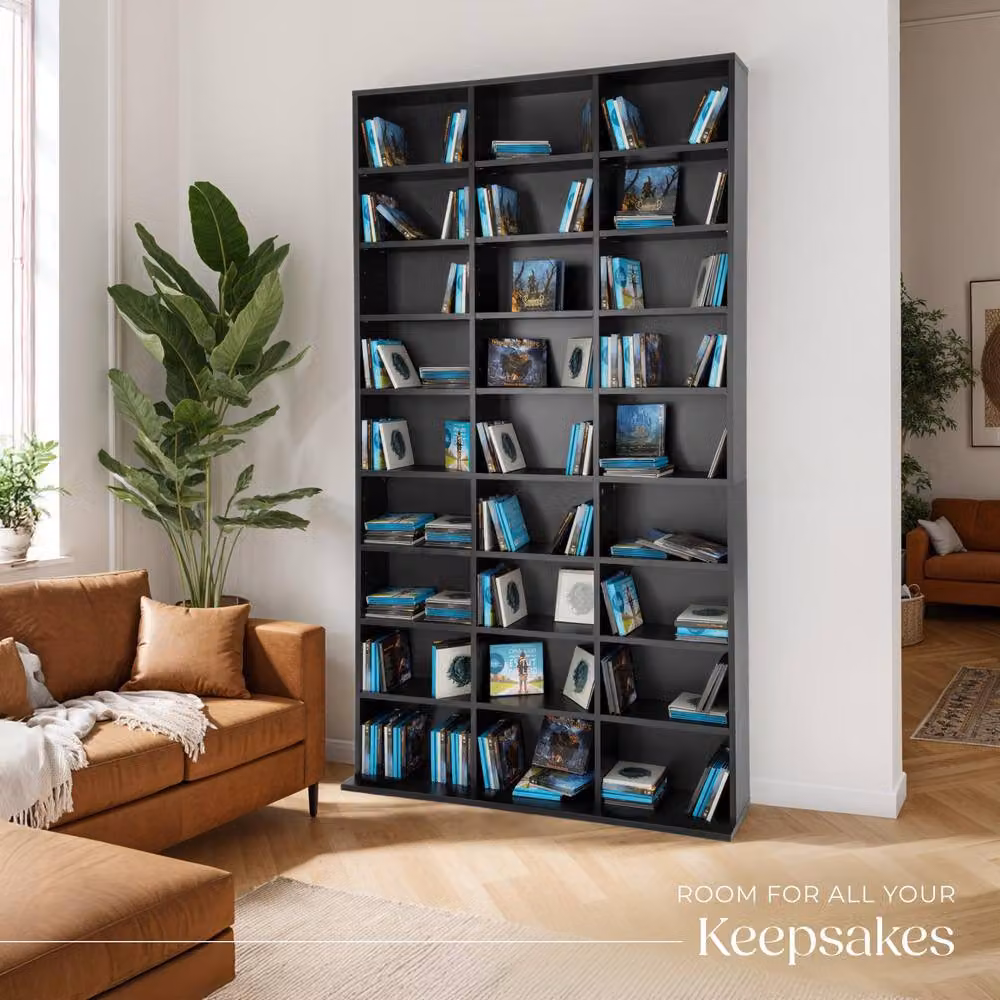 tectake Christel CD Shelf Unit in Black with 27 Compartments and Adjustable Shelves – 7
