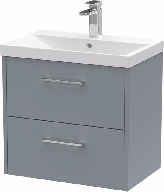 Balterley Winshill Contemporary 2 Drawer Wall Hung Vanity Basin Unit, Grey, Width: 60 cm – 1