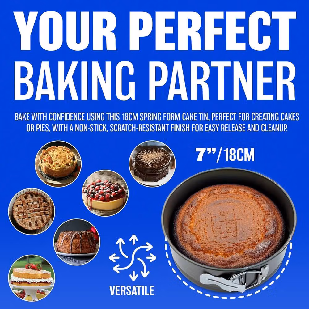 BARGAINS-GALORE Non-Stick Round Springform Cake Tin, Black, Diameter: 18 cm – 4
