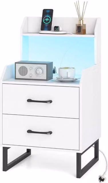 FORGEVIO Modern White Nightstand with Integrated Lighting
