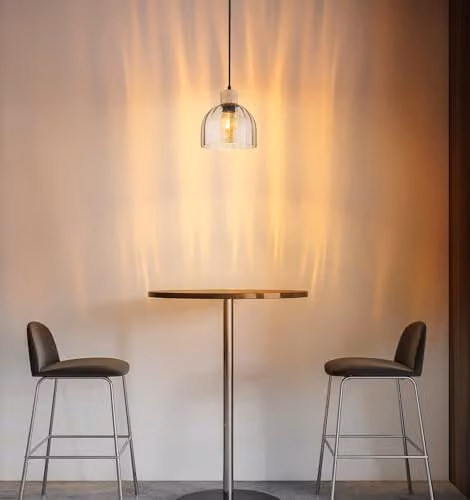 Globo Lighting Vintage Dome Pendant Light in Black Matt Metal and Brown Wood with Amber Glass, Diameter: 20 cm, Height: 120 cm – 2