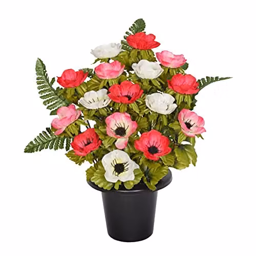 Sincere Floral Artificial Pink Rose and Anemone Memorial Grave Pot with 16 Flowers, Height: 29 cm