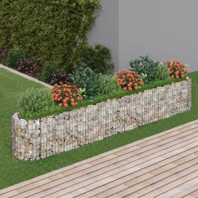 Berkfield Home Silver Galvanised Steel Stone Gabion Raised Bed, W/D/H: 330 x 50 x 50 cm – 1