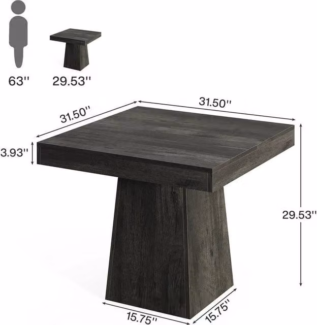 VOGREX Square Farmhouse Dining Table in Dark Grey, W/D/H: 80 x 80 x 75 cm – 1