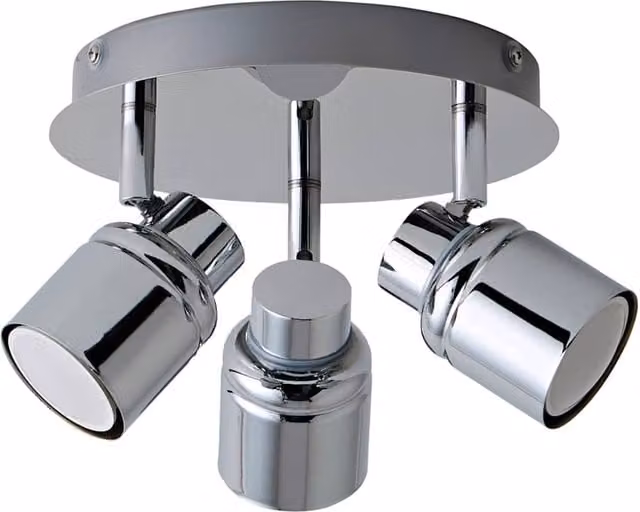 ValueLights Modern Polished Chrome IP44 Rated 3 Way Round Plate Bathroom Ceiling Spotlight in Silver
