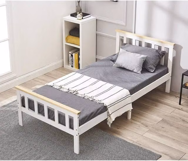 Kelvenix Single Modern Solid Pine Wooden Bed Frame in White, W/D/H: 90 x 190 x 73 cm – 1