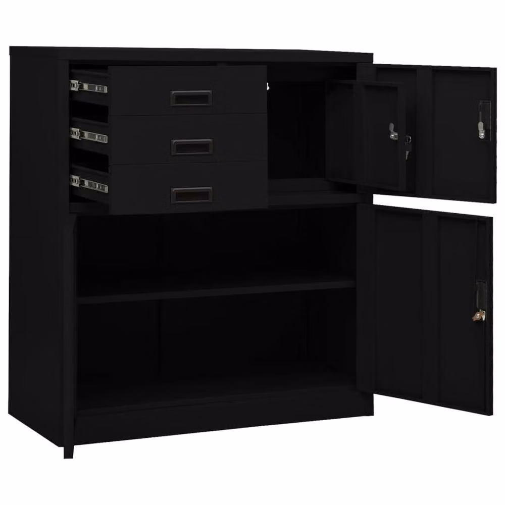 Berkfield Home Office Steel Cabinet in Black, W/D/H: 90 x 40 x 102 cm – 2