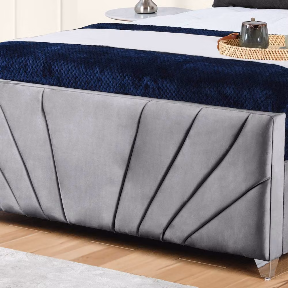 UK Bed Furniture Sunrise Grey Velvet Upholstered Gas Lift Storage Bed with 48 inch Headboard, Size: Super King (200 x 200 cm) – 3