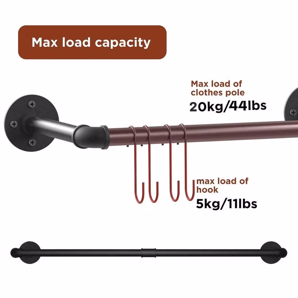 Kelvenix Industrial Pipe Bar Clothes Rack in Matt Black, Width: 80 cm – 2