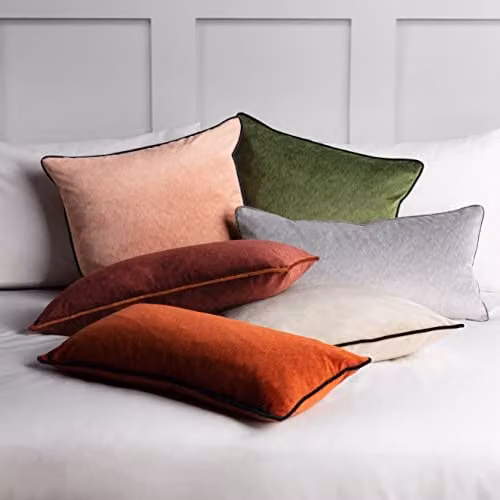 Paoletti Torto Mottled Velvet Contrast Piped Square Cushion in Green, W/D/H: 50 x 50 x 50 cm – 5