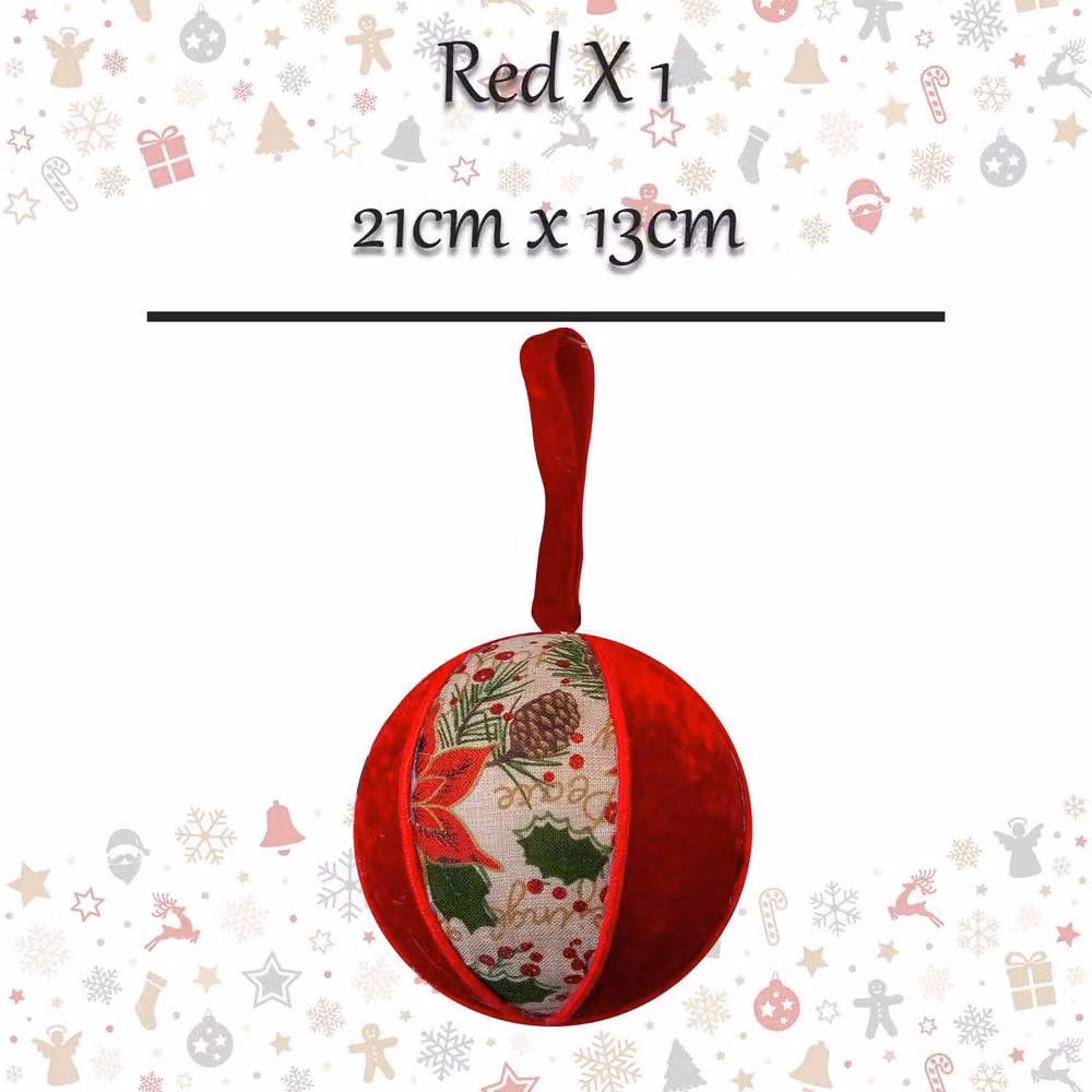 VFM e-Store Red Floral Textile Christmas Hanging Bauble, W/D/H: 21 x 13 x 13 cm – 2