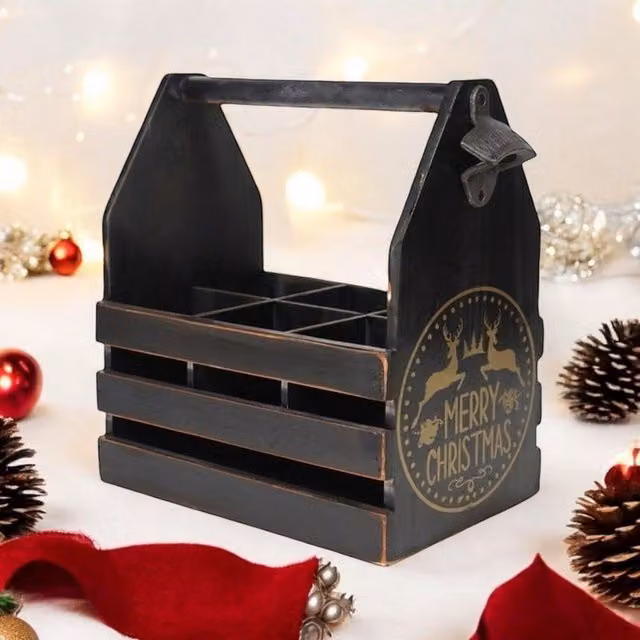 Minster 6 Bottle Holder with Metal Opener, Black, W: 27 cm, D: 19 cm, H: 30 cm – 1