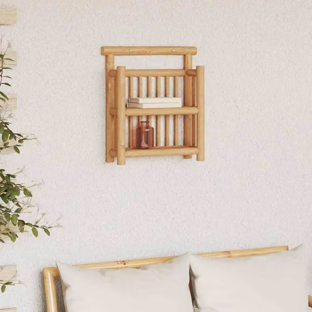 Berkfield Home Medium Bamboo Wall Mounted Shelf in Beige