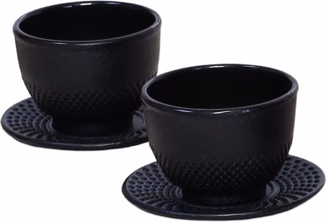 Buckingham Cast Iron Japanese Four Piece Cup and Saucer Set in Black
