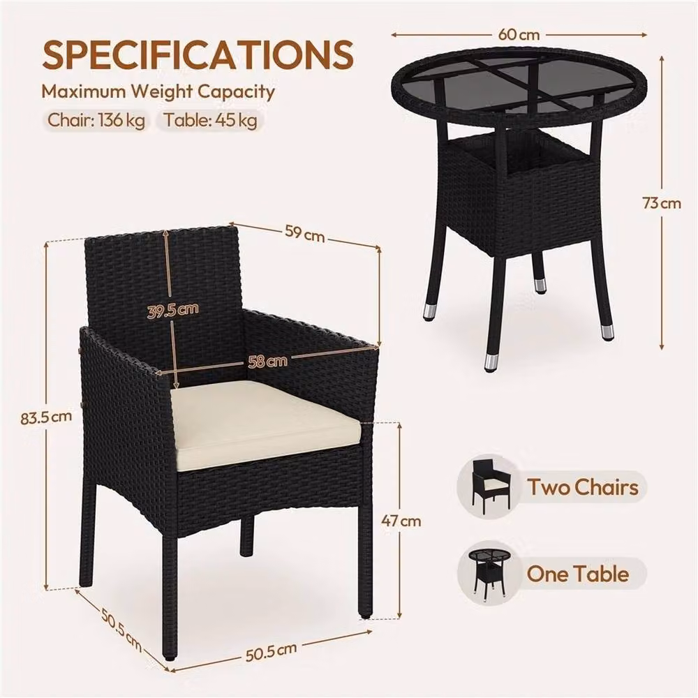 Kelvenix 3-Piece Modern Rattan Furniture Set in Black and Beige – 2