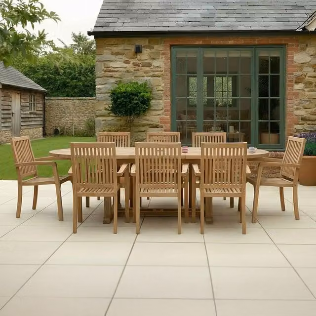 Charles Bentley Solid Teak Wood Extendable Oval Garden Patio Table, 6-8 Seater, Brown
