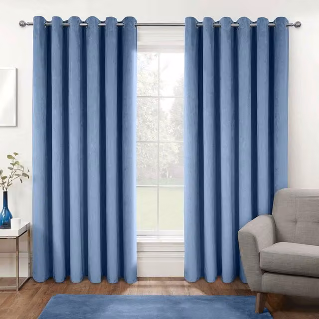 Homescapes Blue Velvet Thermal Blackout Eyelet Curtains, Height: 229 cm