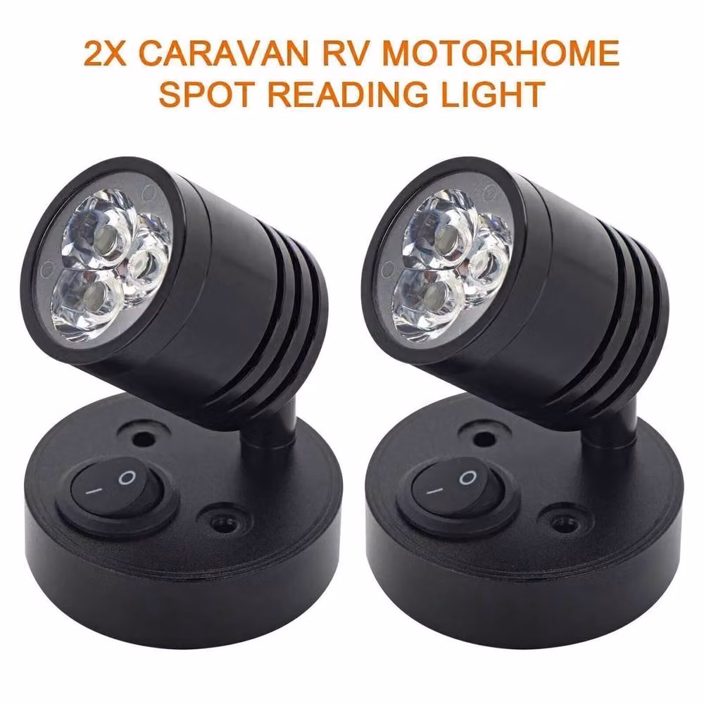SPETLEK 2-Piece Black LED Reading Lights for Camper, Caravan and Van with Warm White Light – 2