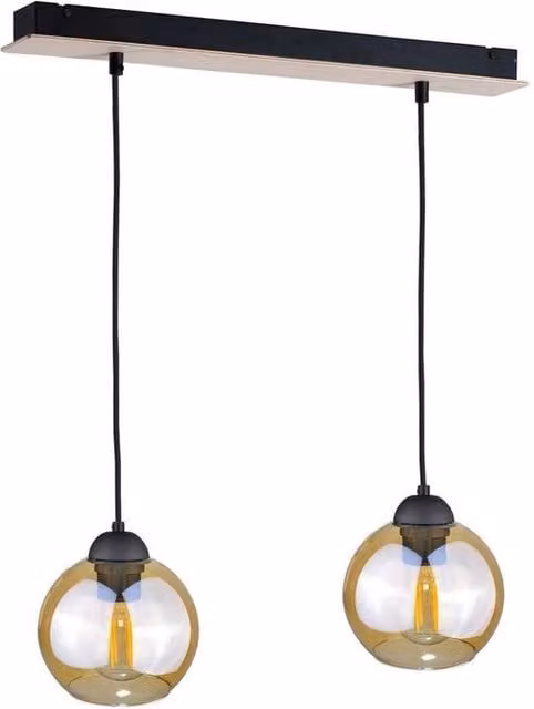 Netlighting Ambre Bar Pendant Ceiling Light in Brown Wood with 2x E27 Sockets, 50 cm