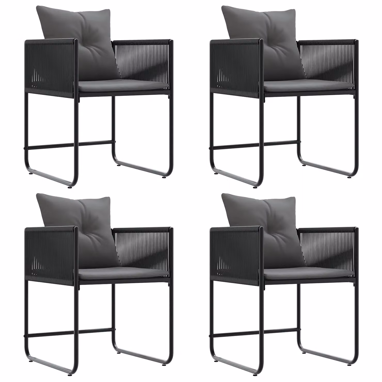 Berkfield Home Set of 4 Black Poly Rattan Garden Chairs with Cushions and Armrests – 3