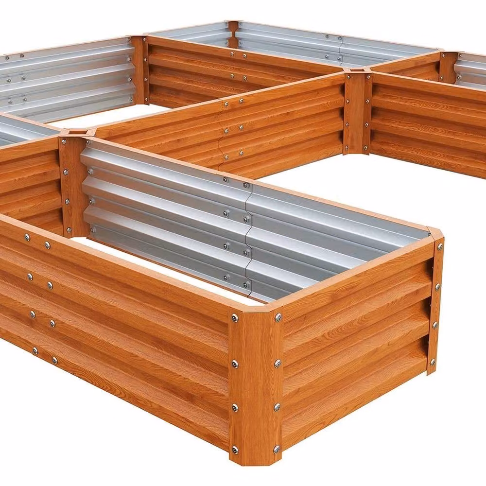 FLAVORA 5 Grids Brown Steel Raised Vegetable Planter Box, W: 100 cm, D: 80 cm, H: 30 cm – 3