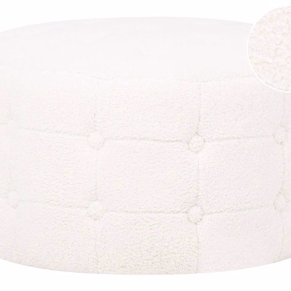 Wyld and Coco White Bouclé Round Cylindrical Pouffe – 2