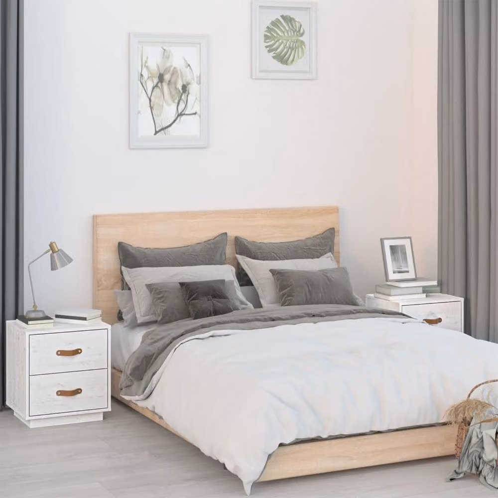 Berkfield Home Beautiful Bedside Cabinets, Set of 2, White Solid Pine Wood, W/D/H: 40 x 34 x 45 cm – 2
