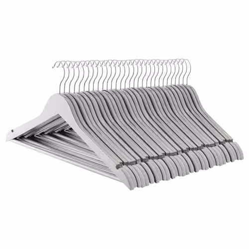 Harbour Housewares Grey Wooden Coat Hangers with 360 Degree Rotatory Hook and Trouser Bar, Pack of 30 – 1
