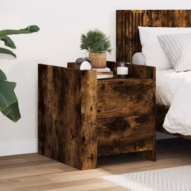 Berkfield Home Bedside Cabinet in Smoked Oak Brown, W/D/H: 45 x 50 x 50 cm