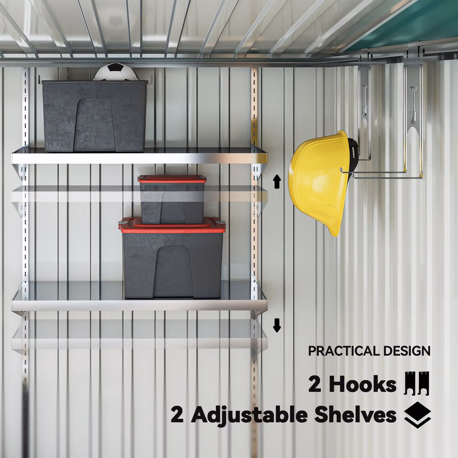 Outsunny Green Galvanised Metal Pent Shed with Sliding Door, W: 213.4 cm, D: 152.4 cm, H: 181.0 cm – 5