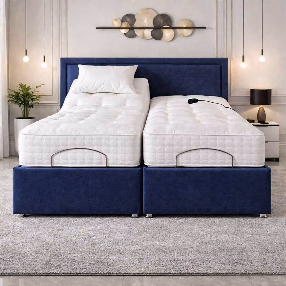Paradise Beds Ltd Electric Adjustable Solid Base Bed Set with Massage Function in Silver, W/D/H: 140 x 200 cm – 1