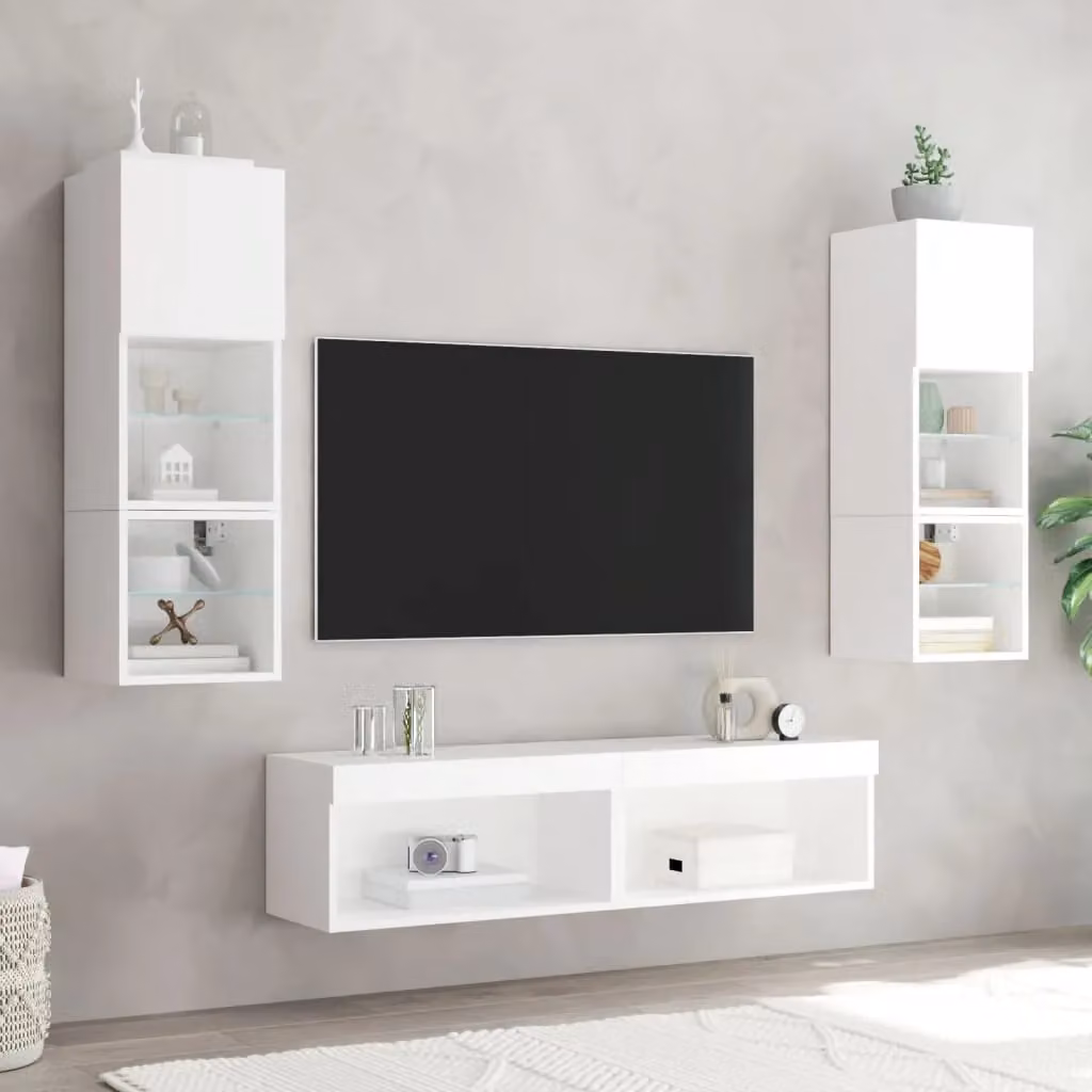 Berkfield Home Modern White TV Cabinet with LED Lights, W/D/H: 60 x 30 x 30 cm – 4
