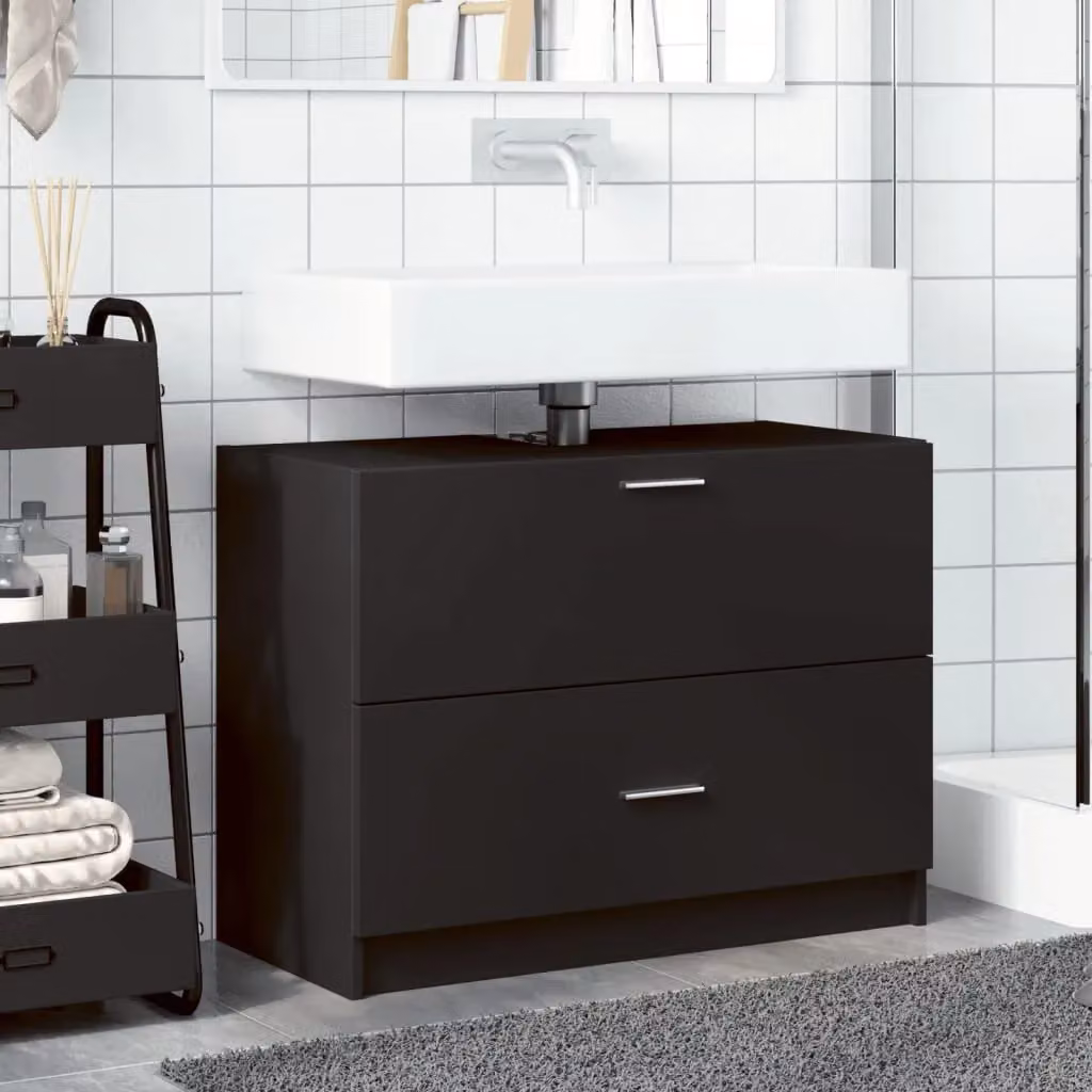 Berkfield Home Sink Cabinet in Black Matt MDF, W/D/H: 78 x 37 x 59 cm – 2