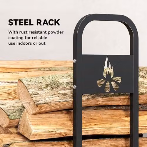 Outsunny Steel Firewood Log Rack in Matt Black – 4